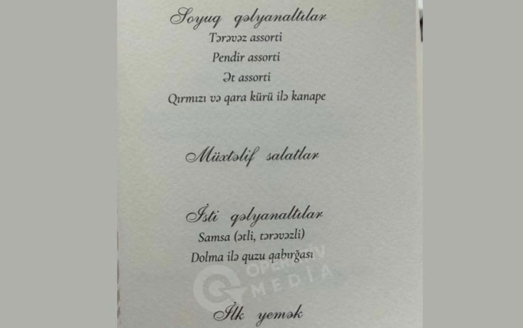 İlham Əliyevin şərəfinə verilən dövlət ziyafətinin – Menyusu